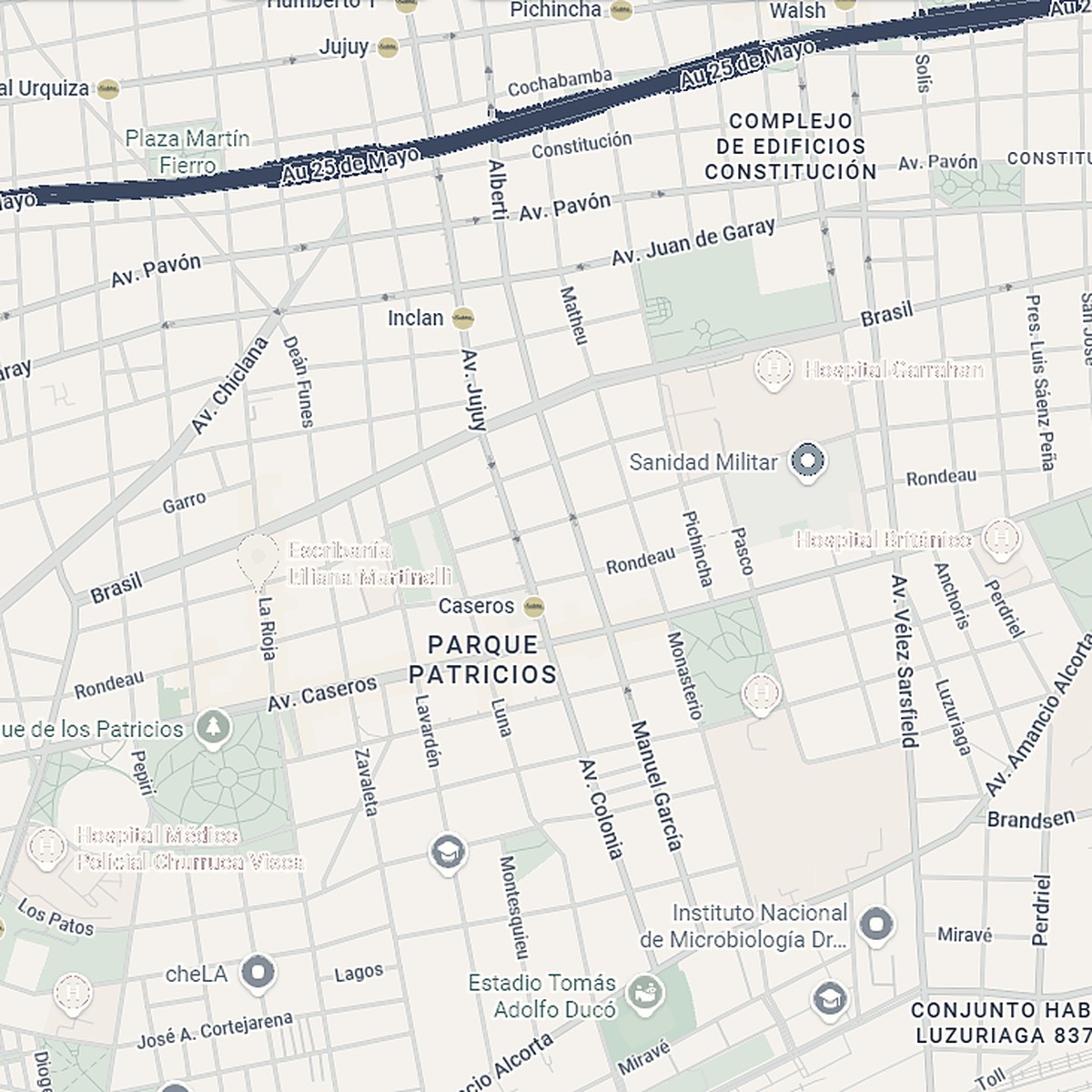 Mapa del sur de CABA con los barrios Boedo, Parque Patricios y Nueva Pompeya, y la ubicación del Estudio Martinelli en Cátulo Castillo 3006